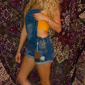 Free people overall Jean shorts